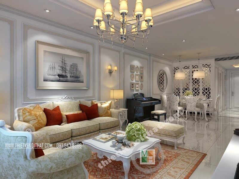 Việc thiết kế nội thất phòng khách chung cư theo phong cách tân cổ điển không chỉ giúp khách hàng tạo ra một không gian sống sang trọng và đẳng cấp mà còn là một cách thể hiện đầy gu thẩm mĩ cho gia chủ.